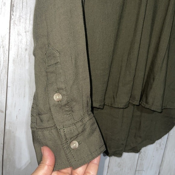 SO Lace Up Utility Shirt Olive Green Long Sleeve Button Pocket Women's Size M - Picture 4 of 6